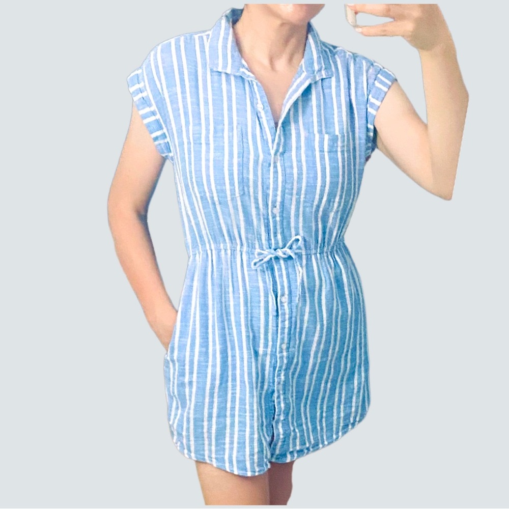 Striped Cotton Shirt Dress with Pockets : Size M